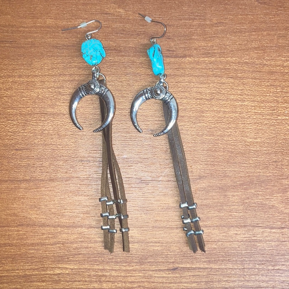 Turquoise and Leather Earrings